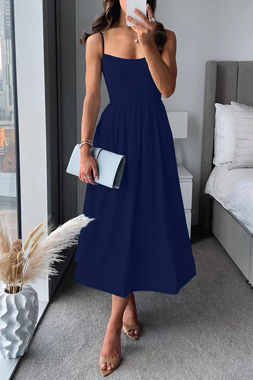 Helena | Wedding Guest Elegant Square Neck Midi Dress