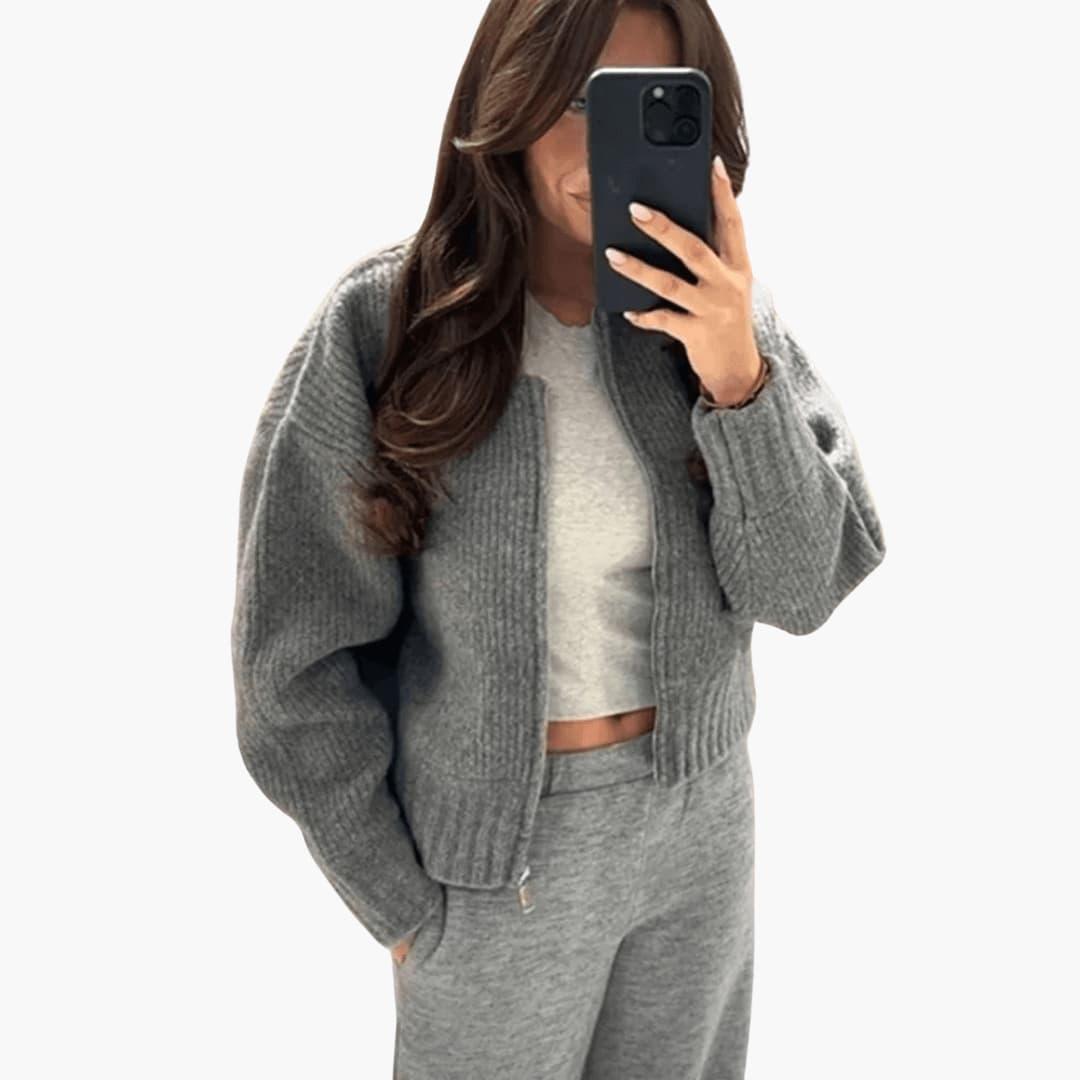 Eliza | Ribbed Knit Zip Front Cardigan