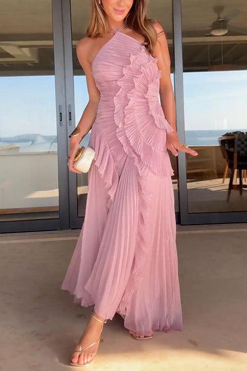 Emily | Wedding Guest Pleated Ruffle Maxi Dress