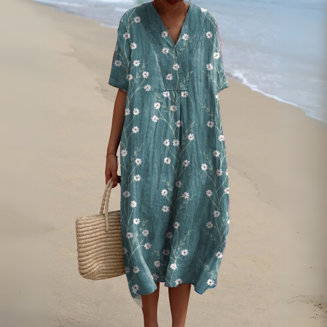 Sabrina | Summer Floral V-Neck Midi Dress