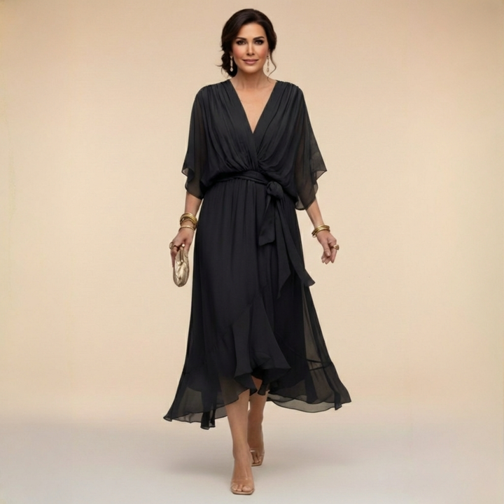 Adora | Flutter Sleeve Tie Waist Midi Dress