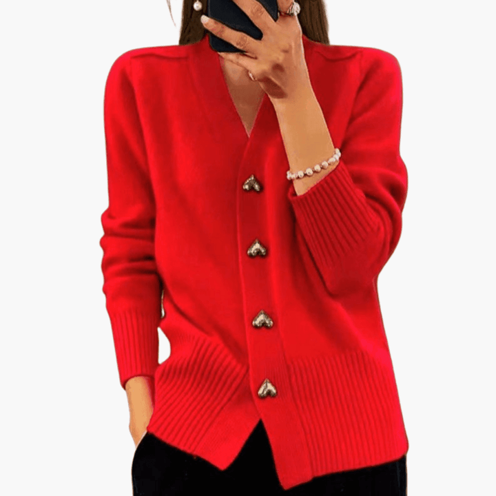 Ariana | Heart Button V Neck Knit Cardigan