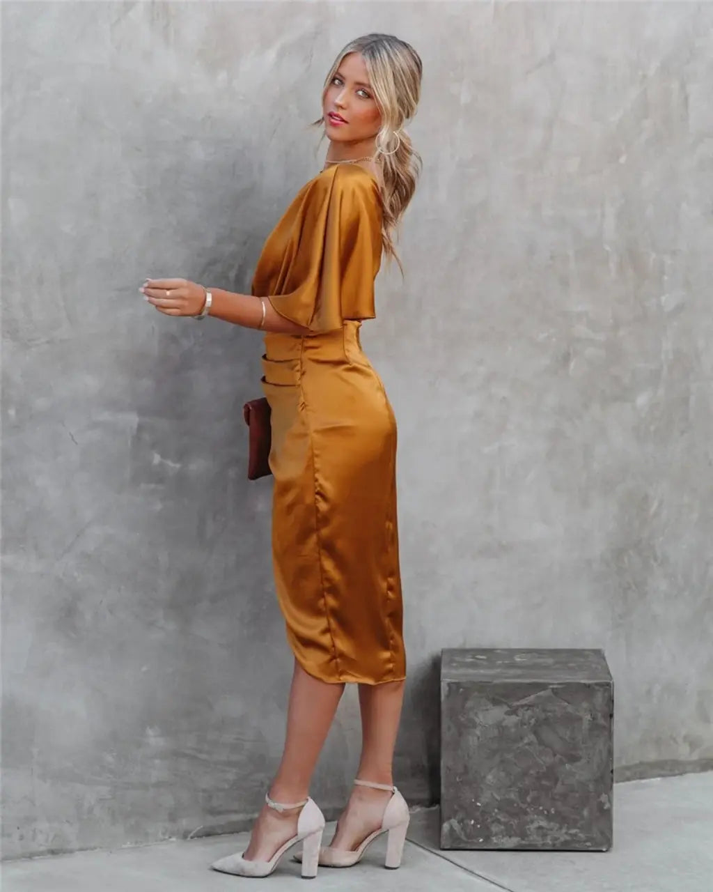Sophia | Wedding Guest One Shoulder Satin Midi Dress