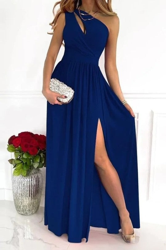 Gabriella | Wedding Guest One Shoulder High Split Maxi Dress