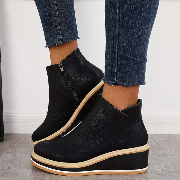 Serena | Side Zip Platform Wedge Ankle Boots