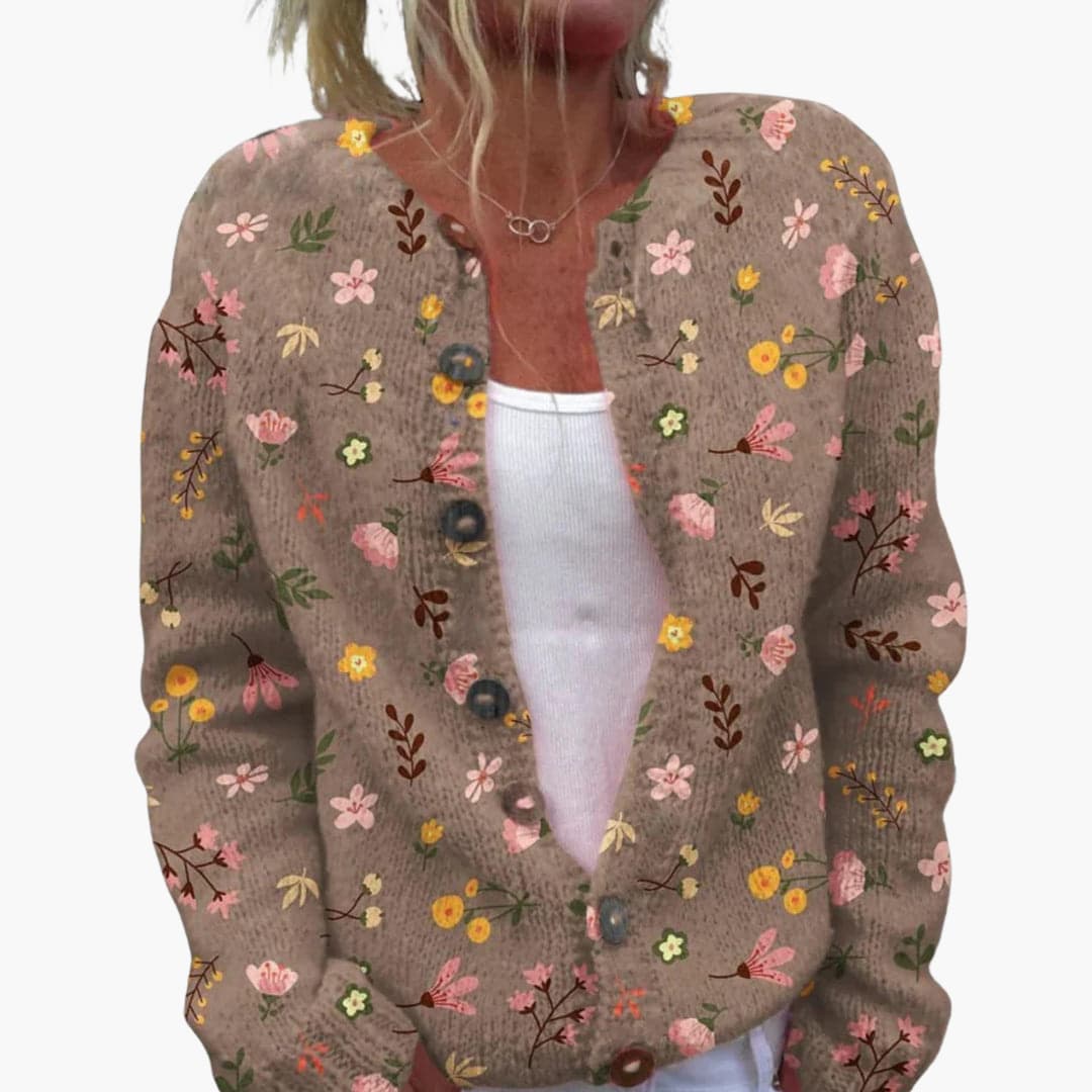 Sarah | Floral Print Button Front Knit Cardigan