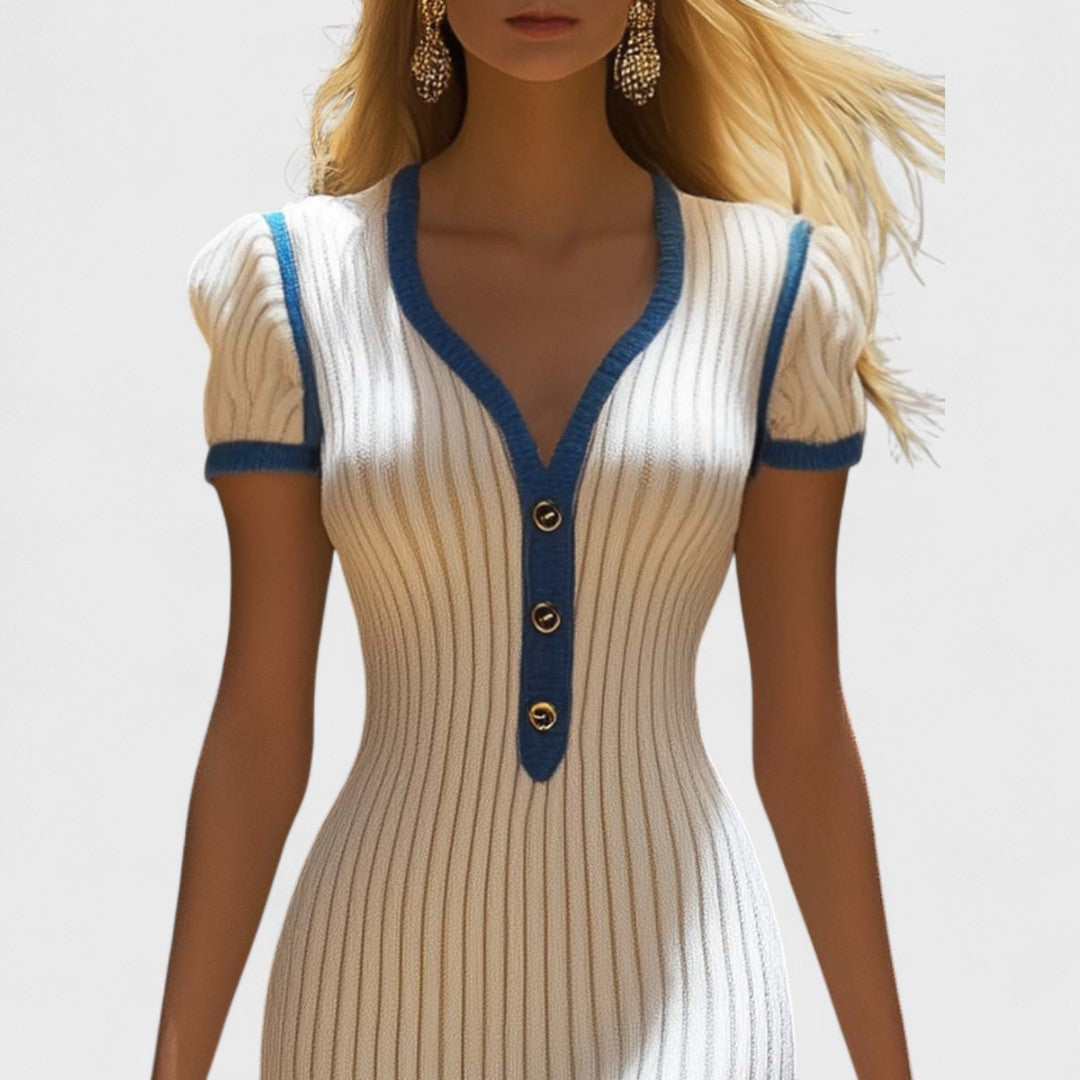 Emilia | Ribbed Knit Button Front Midi Dress