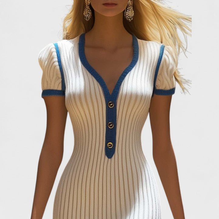 Emilia | Ribbed Knit Button Front Midi Dress