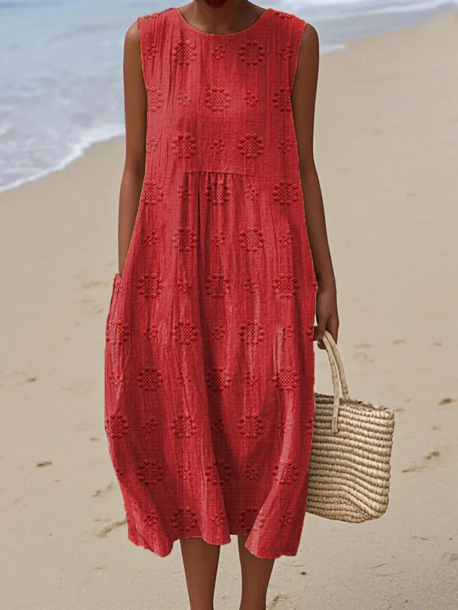 Victoria | Textured Sleeveless Summer Midi Dress