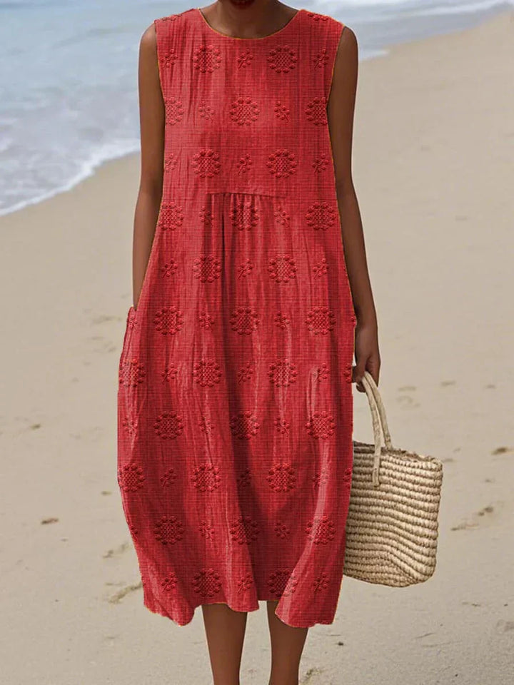 Victoria | Textured Sleeveless Summer Midi Dress