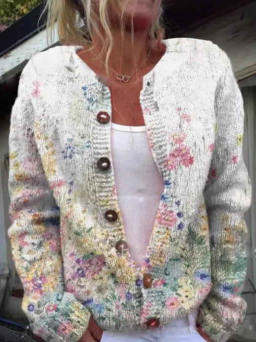 Sabrina | Floral Print Button Front Knit Cardigan