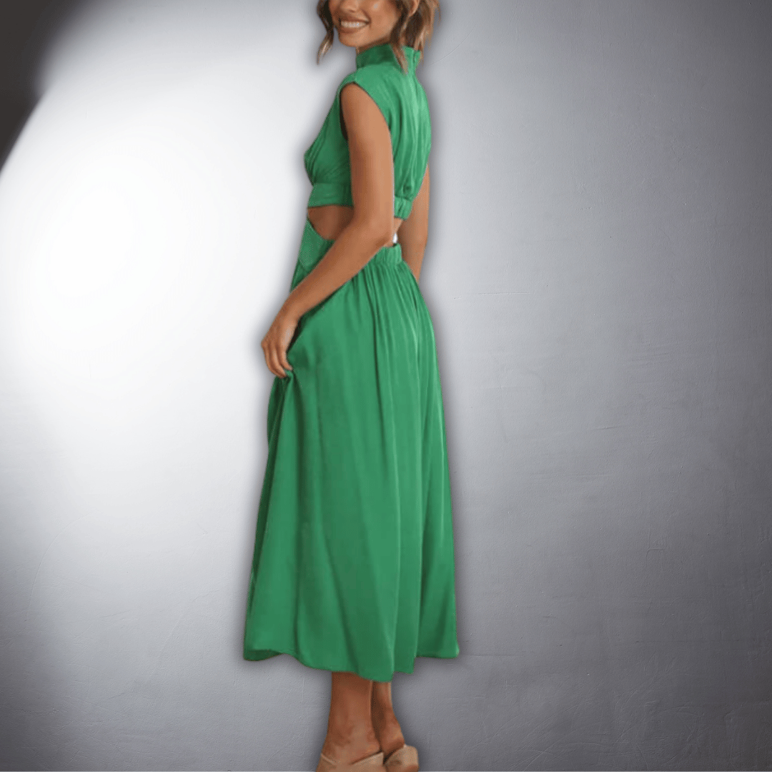 Emily | Wedding Guest Cut Out High Neck Midi Dress