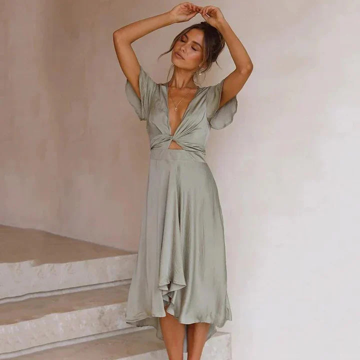 Amelia | Wedding Guest Tie Front Midi Dress