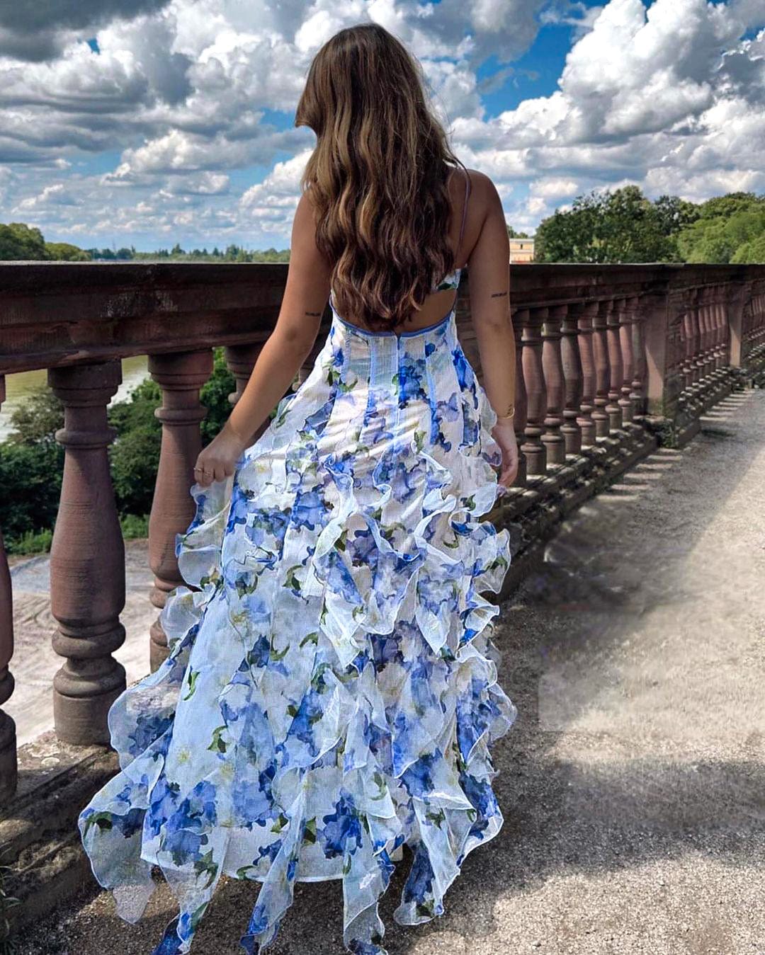 Amara | Wedding Guest Floral Ruffle Maxi Dress
