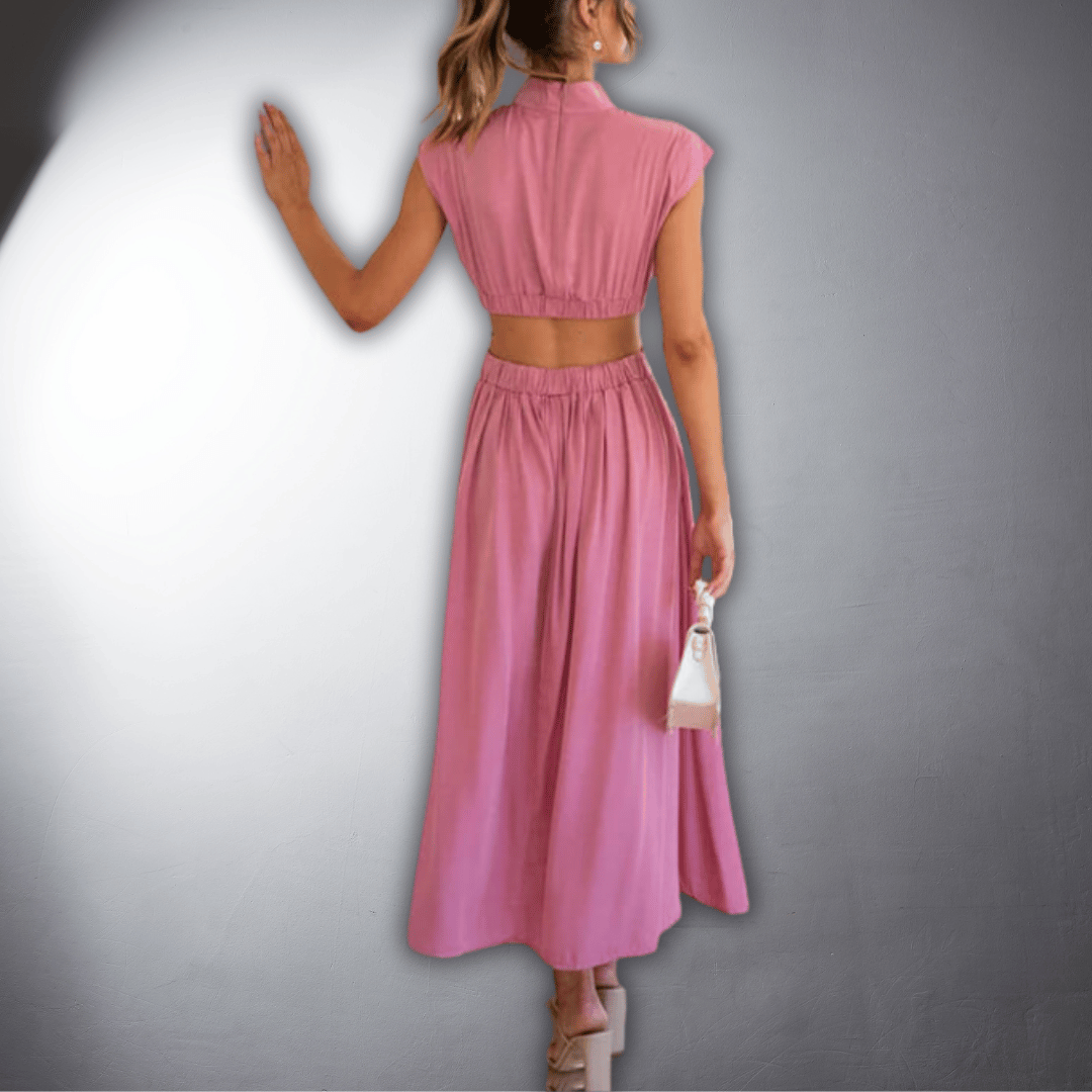 Emily | Wedding Guest Cut Out High Neck Midi Dress