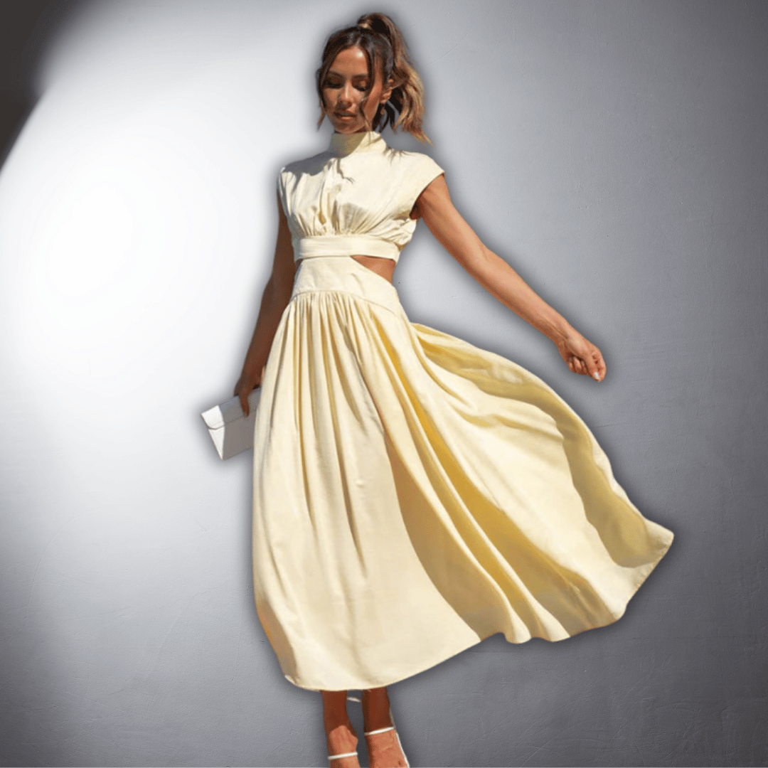 Emily | Wedding Guest Cut Out High Neck Midi Dress