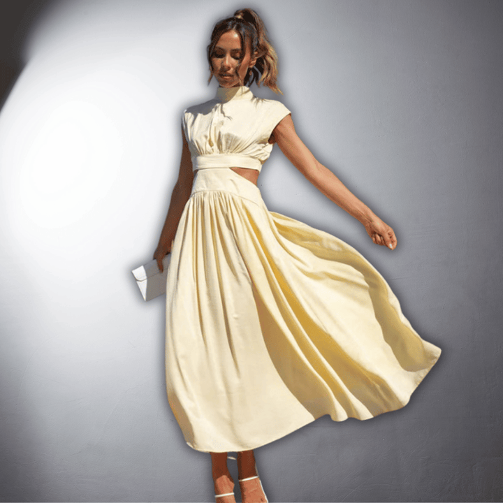 Emily | Wedding Guest Cut Out High Neck Midi Dress