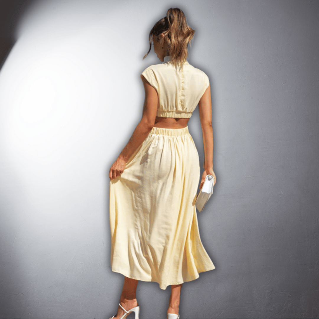 Emily | Wedding Guest Cut Out High Neck Midi Dress