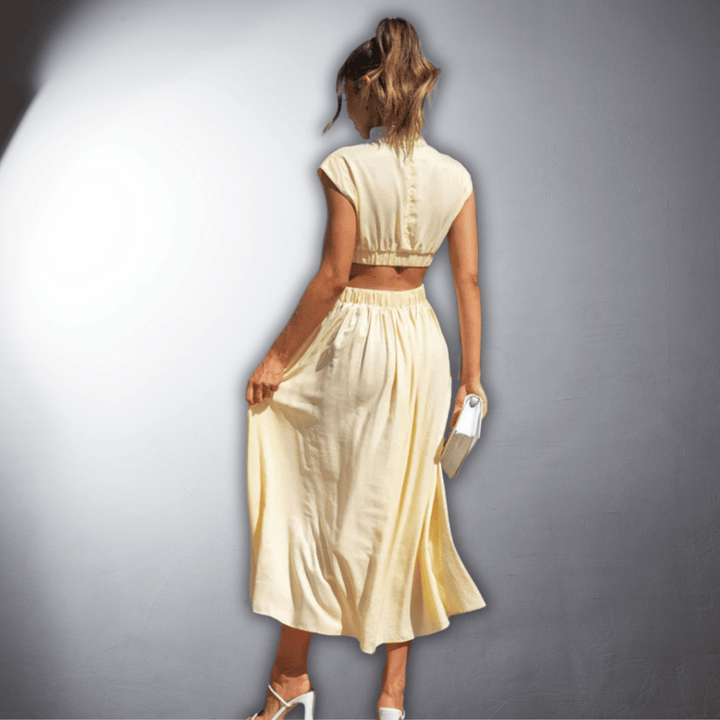 Emily | Wedding Guest Cut Out High Neck Midi Dress
