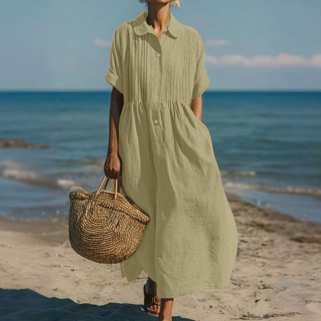 Eloise | Relaxed Button Front Linen Maxi Dress