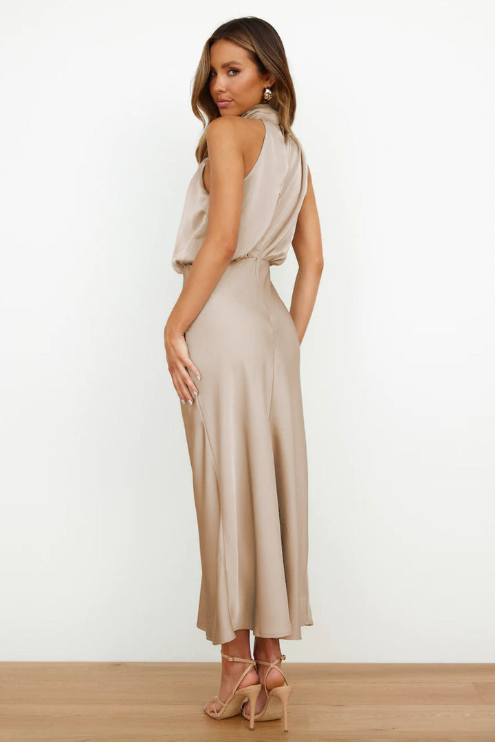 Vienna | Wedding Guest Satin Halter Midi Dress