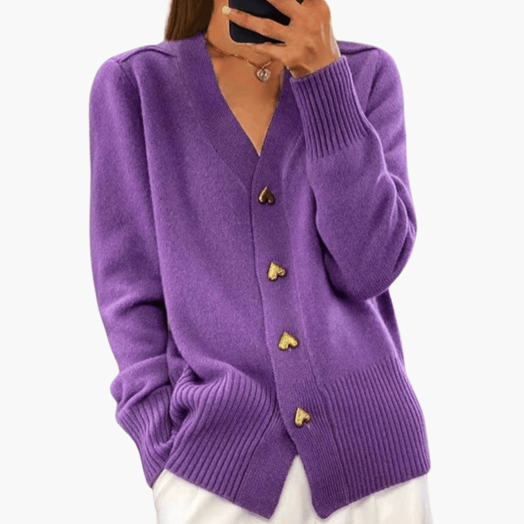 Ariana | Heart Button V Neck Knit Cardigan