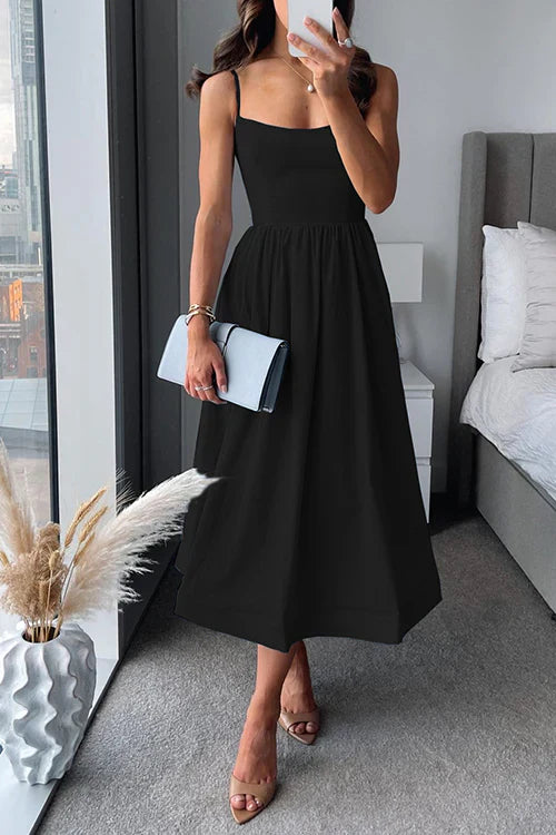 Helena | Wedding Guest Elegant Square Neck Midi Dress