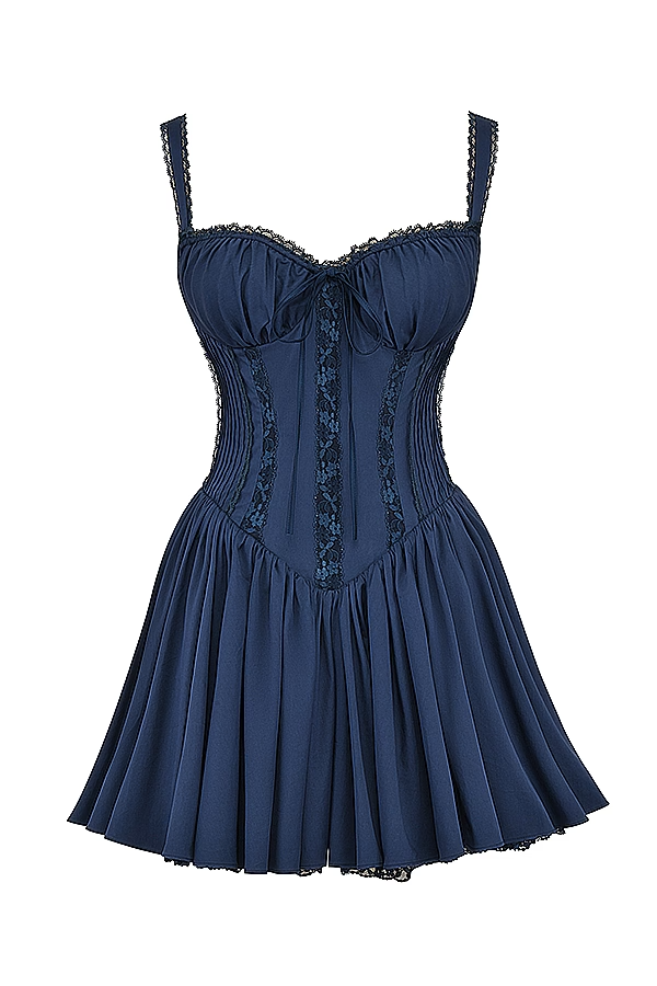 Isabella | Corset Lace Trim Mini Dress