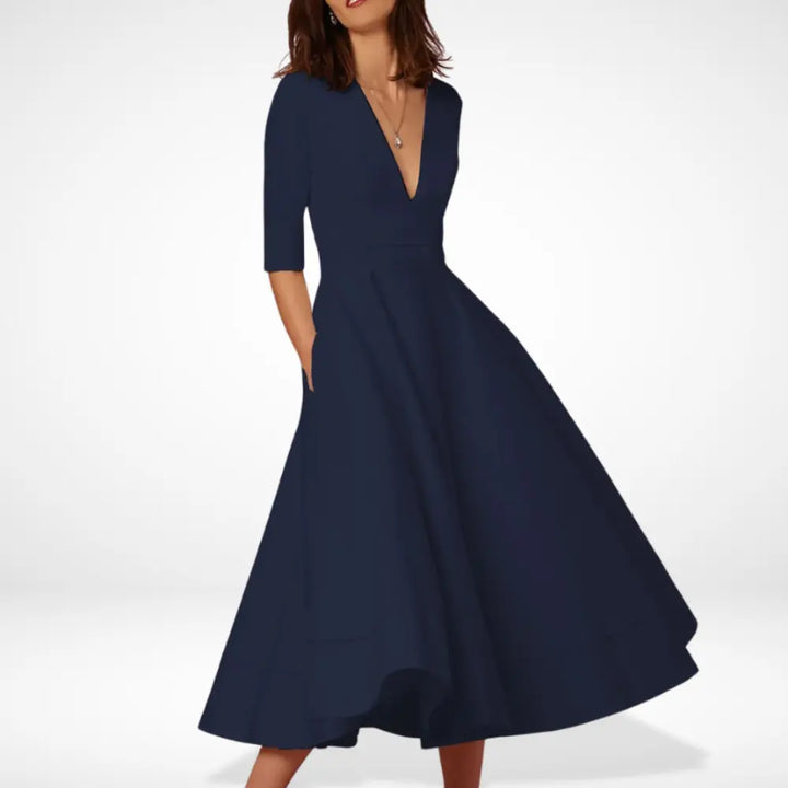 Audrey | Wedding Guest V-Neck Midi Dress