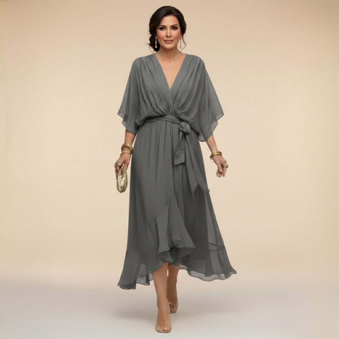 Adora | Flutter Sleeve Tie Waist Midi Dress