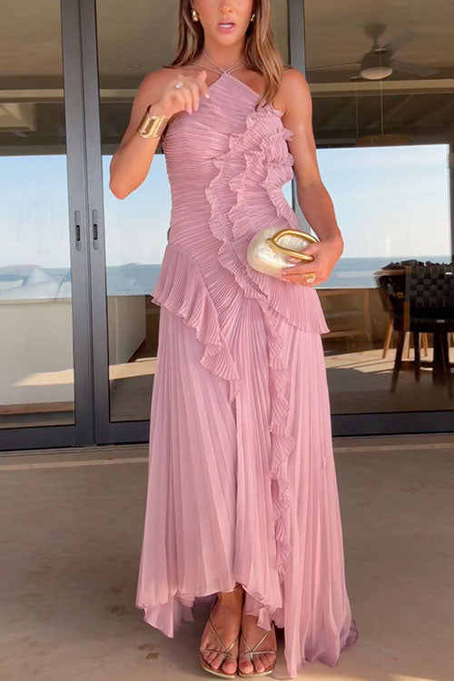 Emily | Wedding Guest Pleated Ruffle Maxi Dress
