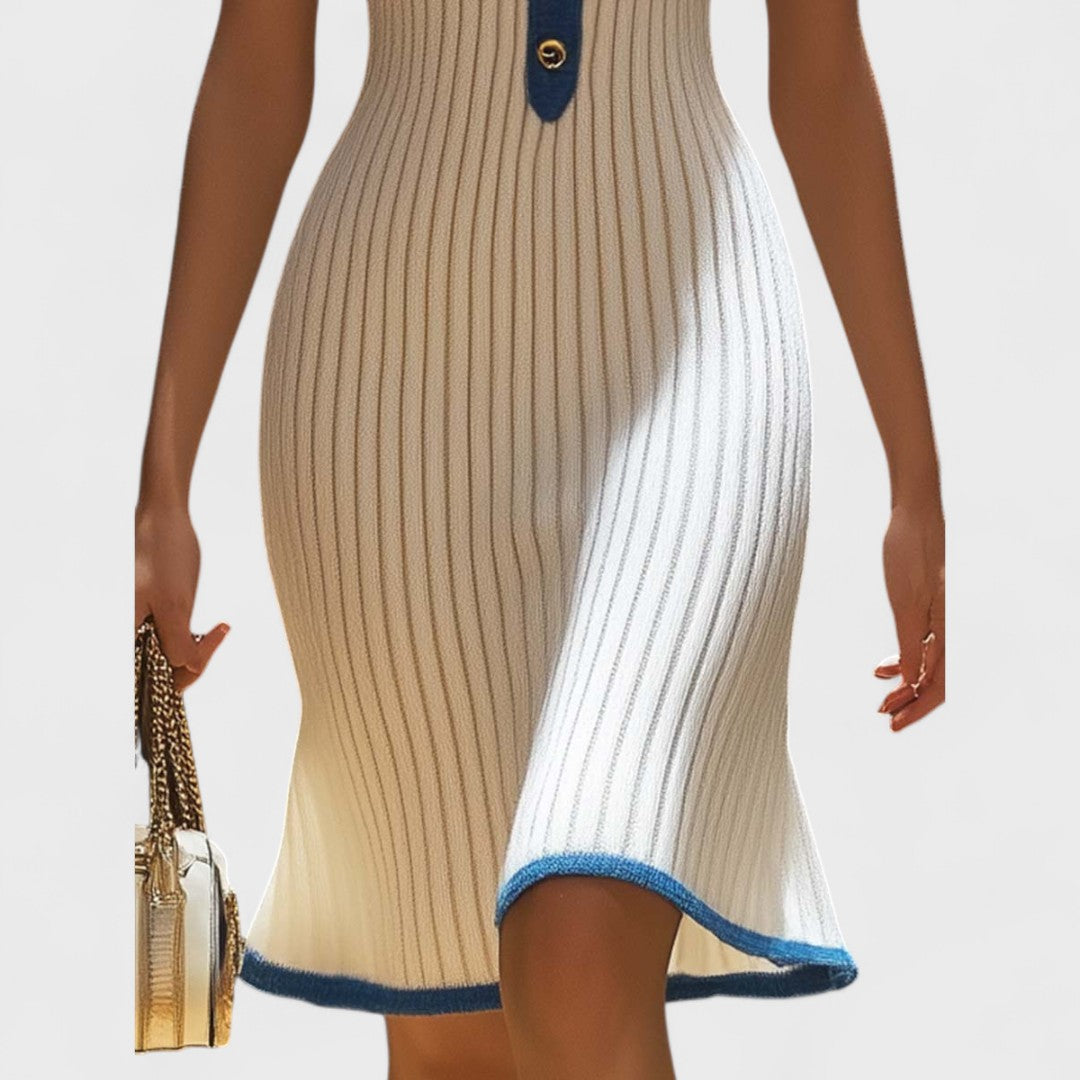 Emilia | Ribbed Knit Button Front Midi Dress