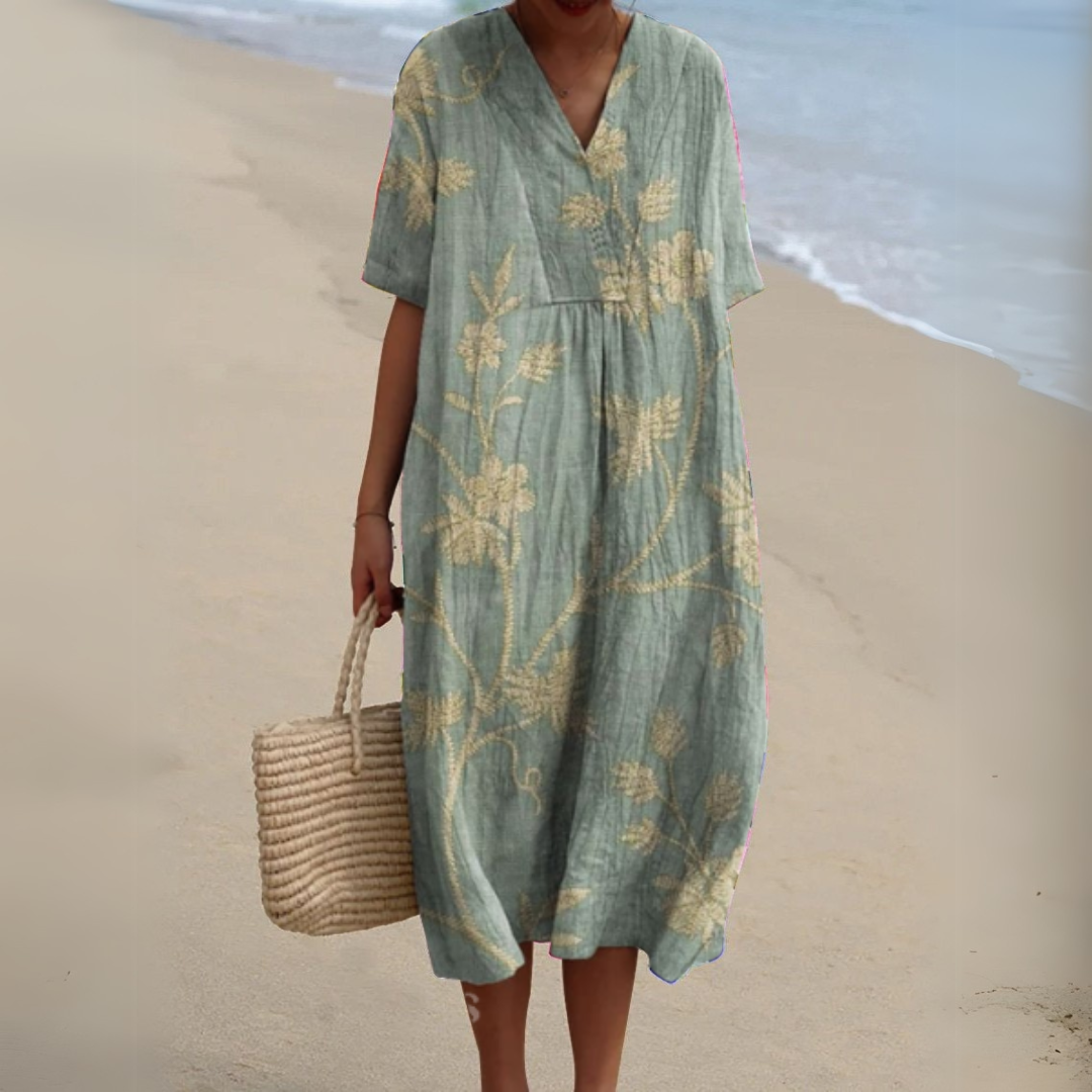 Sabrina | Summer Floral V-Neck Midi Dress