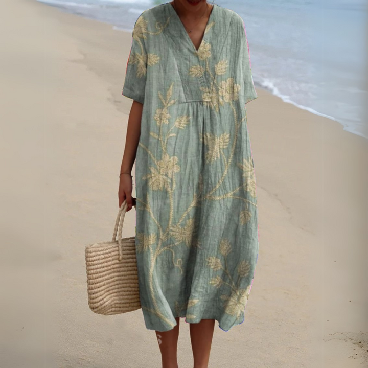 Sabrina | Summer Floral V-Neck Midi Dress