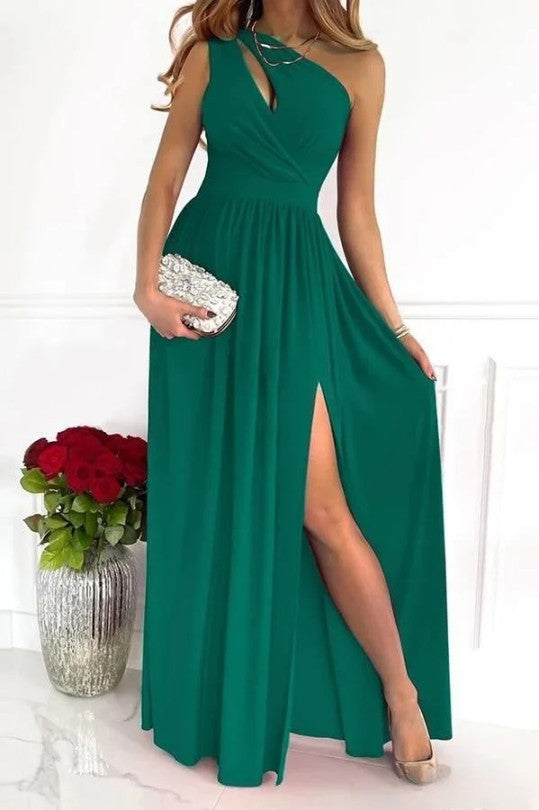 Gabriella | Wedding Guest One Shoulder High Split Maxi Dress