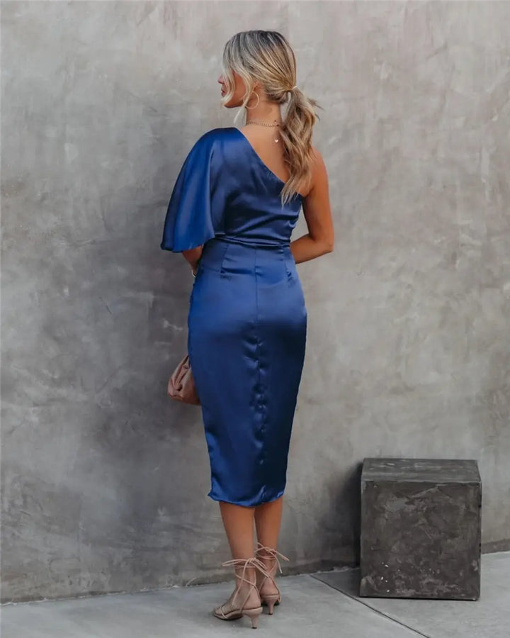 Sophia | Wedding Guest One Shoulder Satin Midi Dress