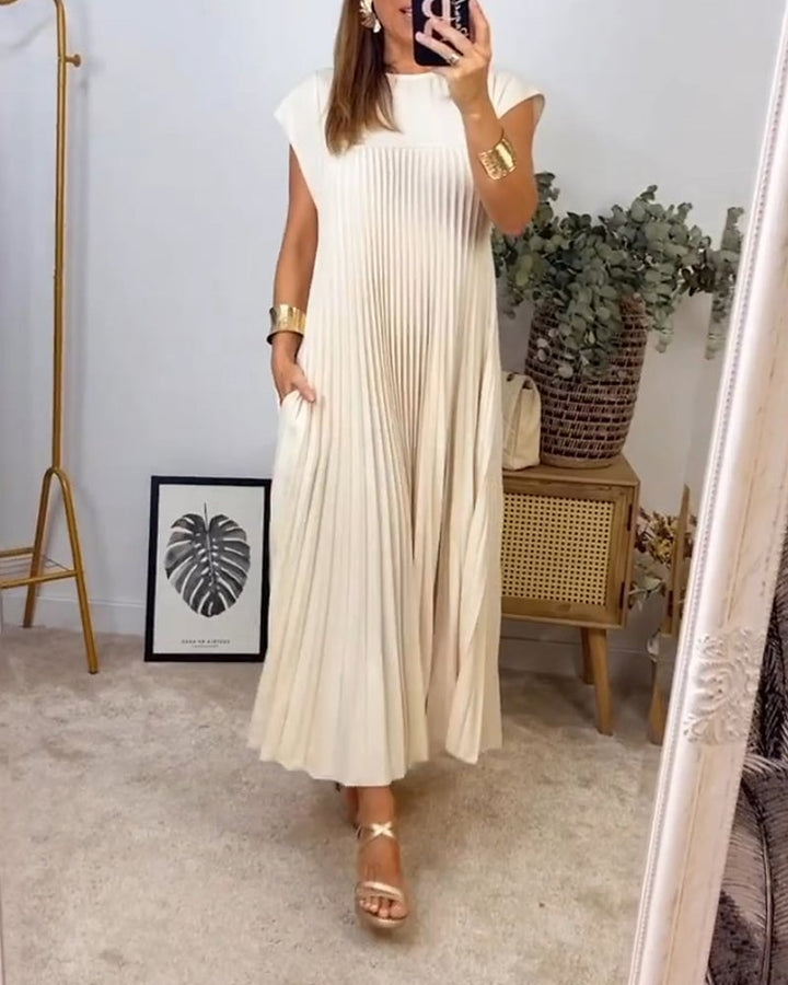 Clara | Wedding Guest Pleated Cap Sleeve Maxi Dress