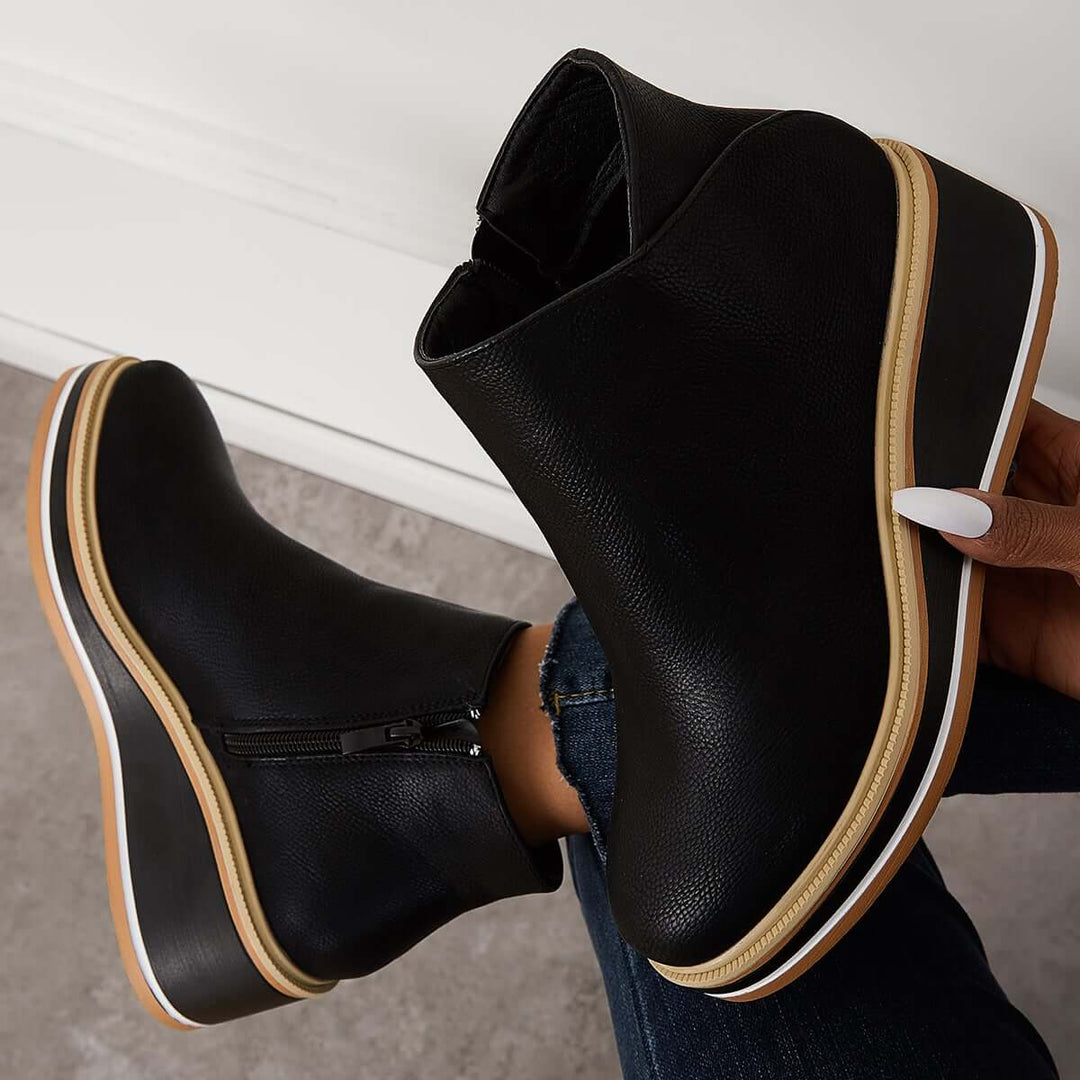 Serena | Side Zip Platform Wedge Ankle Boots