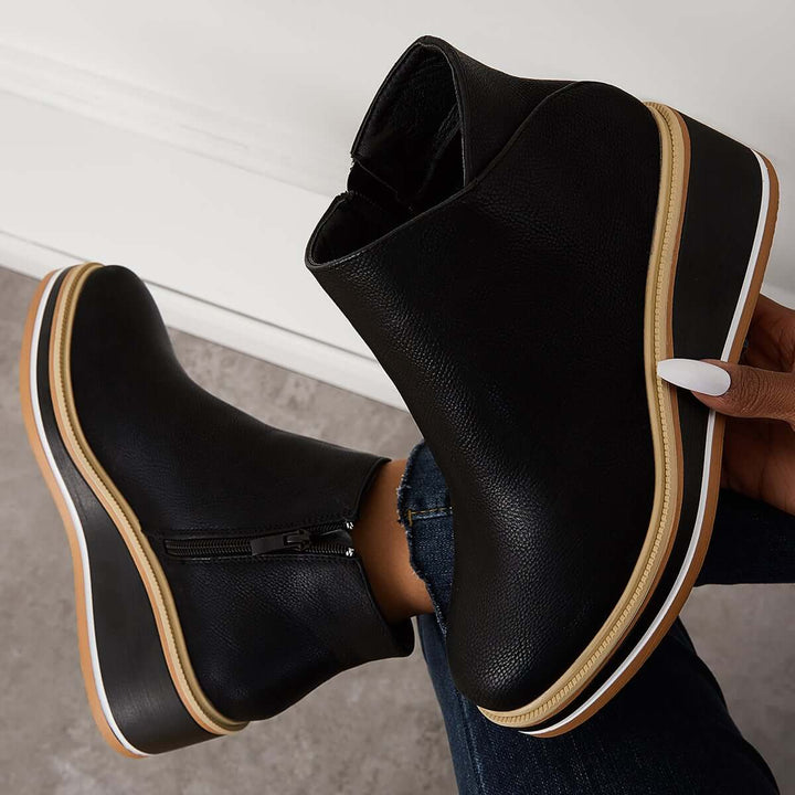 Serena | Side Zip Platform Wedge Ankle Boots