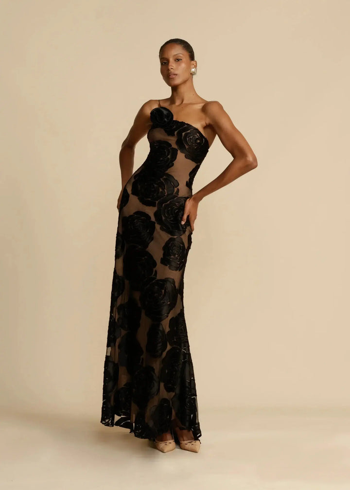 Jasmine | Floral One Shoulder Evening Maxi Dress