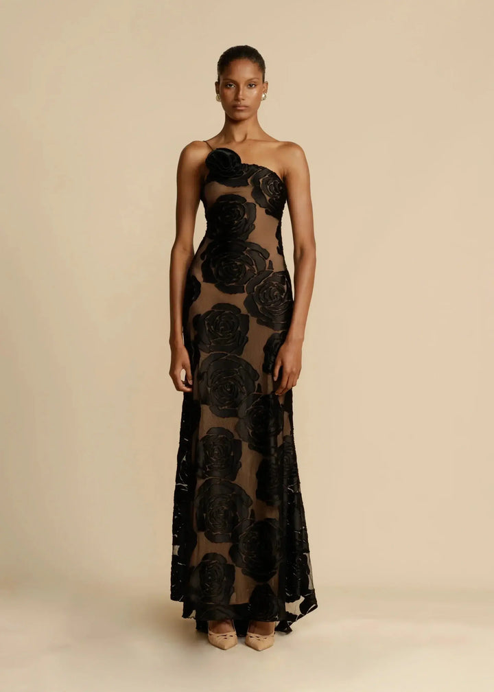 Jasmine | Floral One Shoulder Evening Maxi Dress