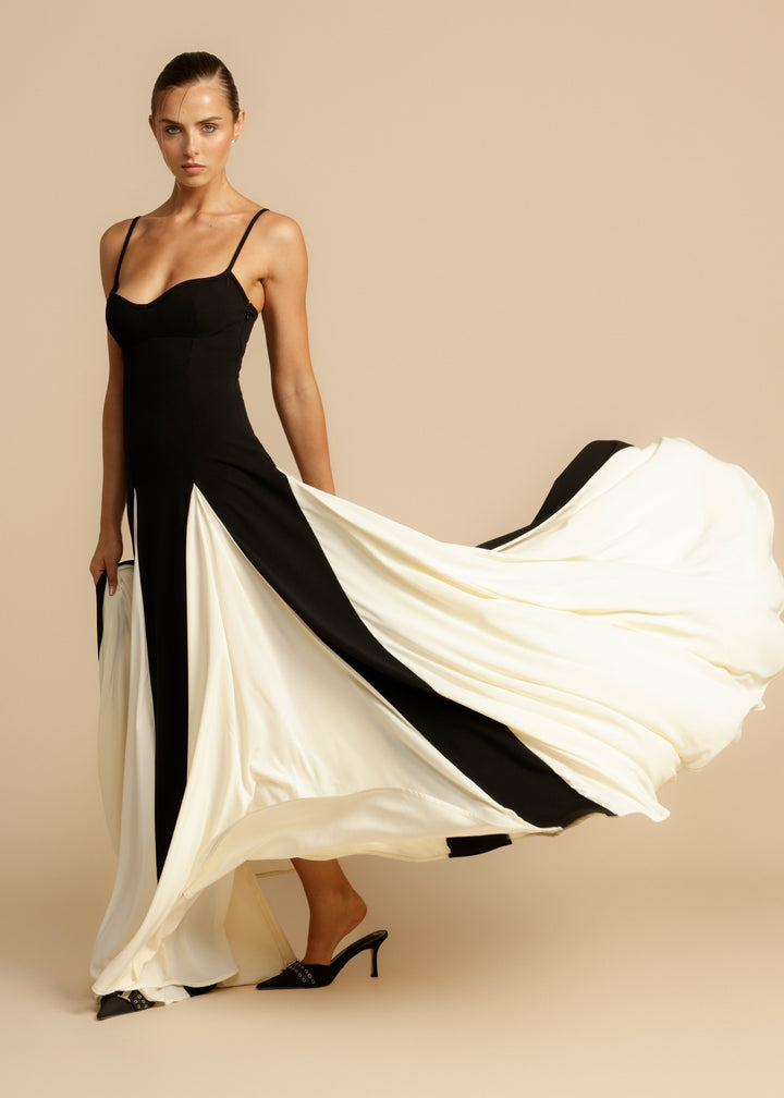 Arabella | Elegant Spaghetti Strap Colour Block Maxi Dress