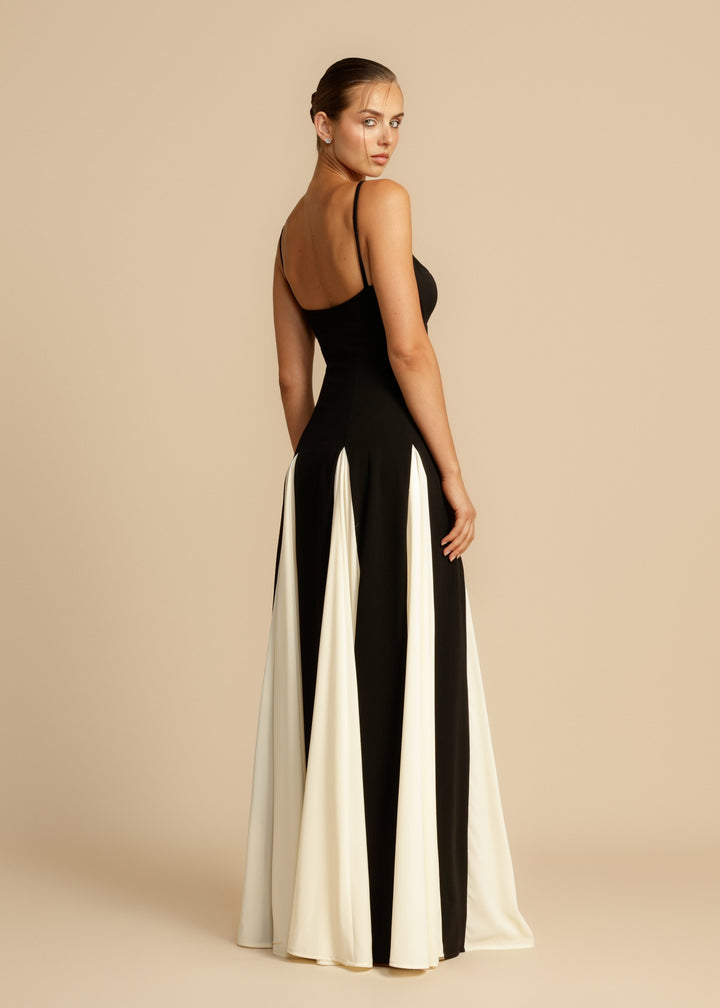 Arabella | Elegant Spaghetti Strap Colour Block Maxi Dress