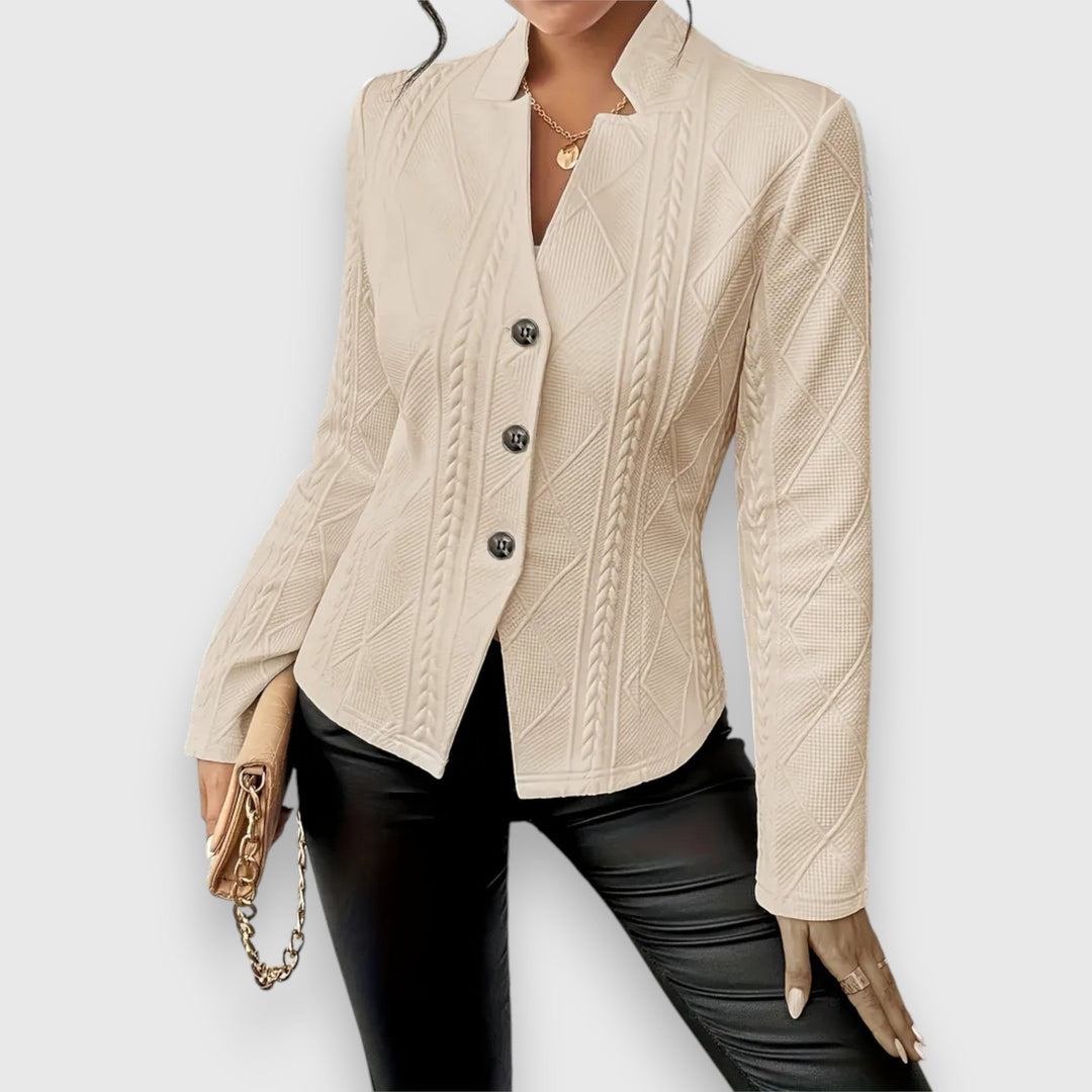 Victoria | Textured Button Front Long sleeve Jacket
