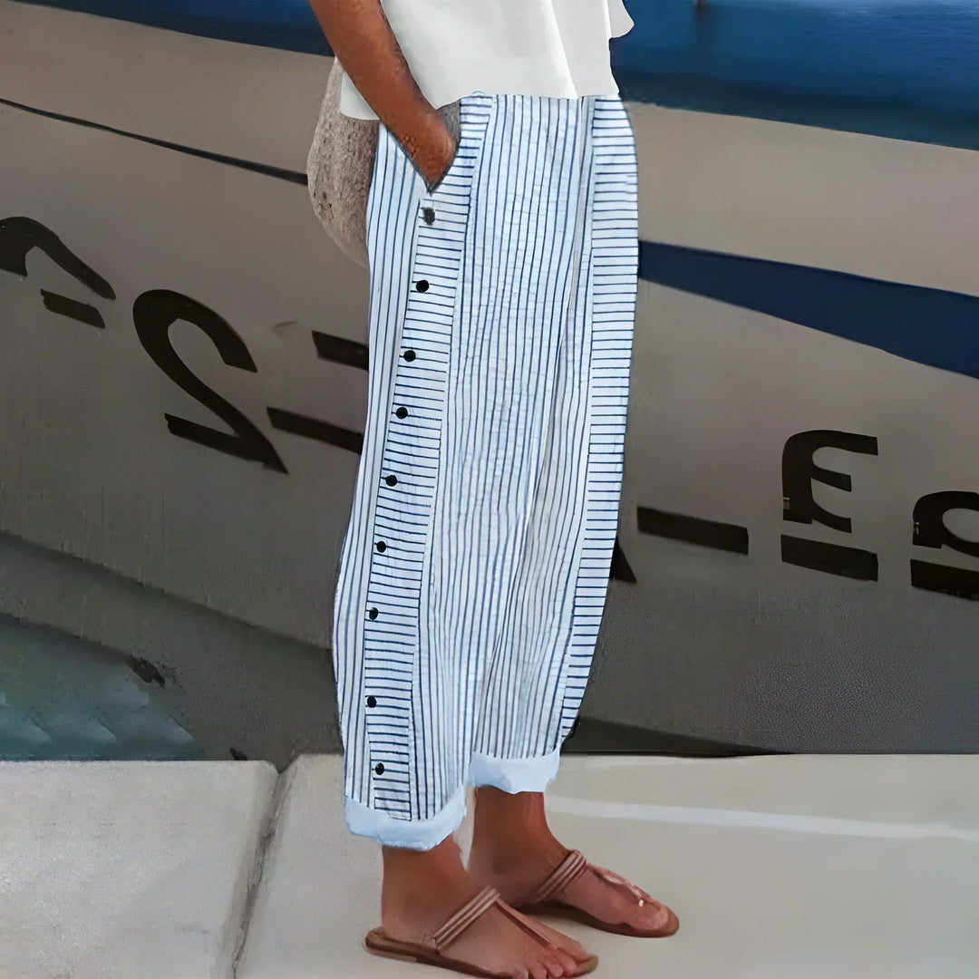 Eliana | Striped Button Detail Cropped Trousers