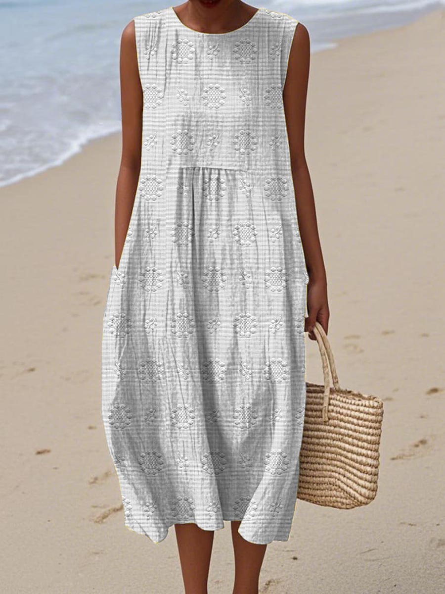 Victoria | Textured Sleeveless Summer Midi Dress
