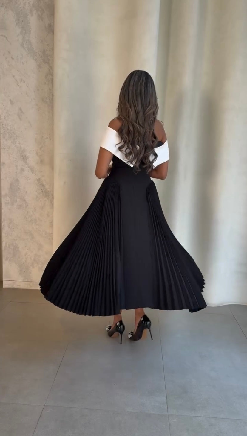 Charlotte | Wedding Guest Off Shoulder Pleated Midi Dress