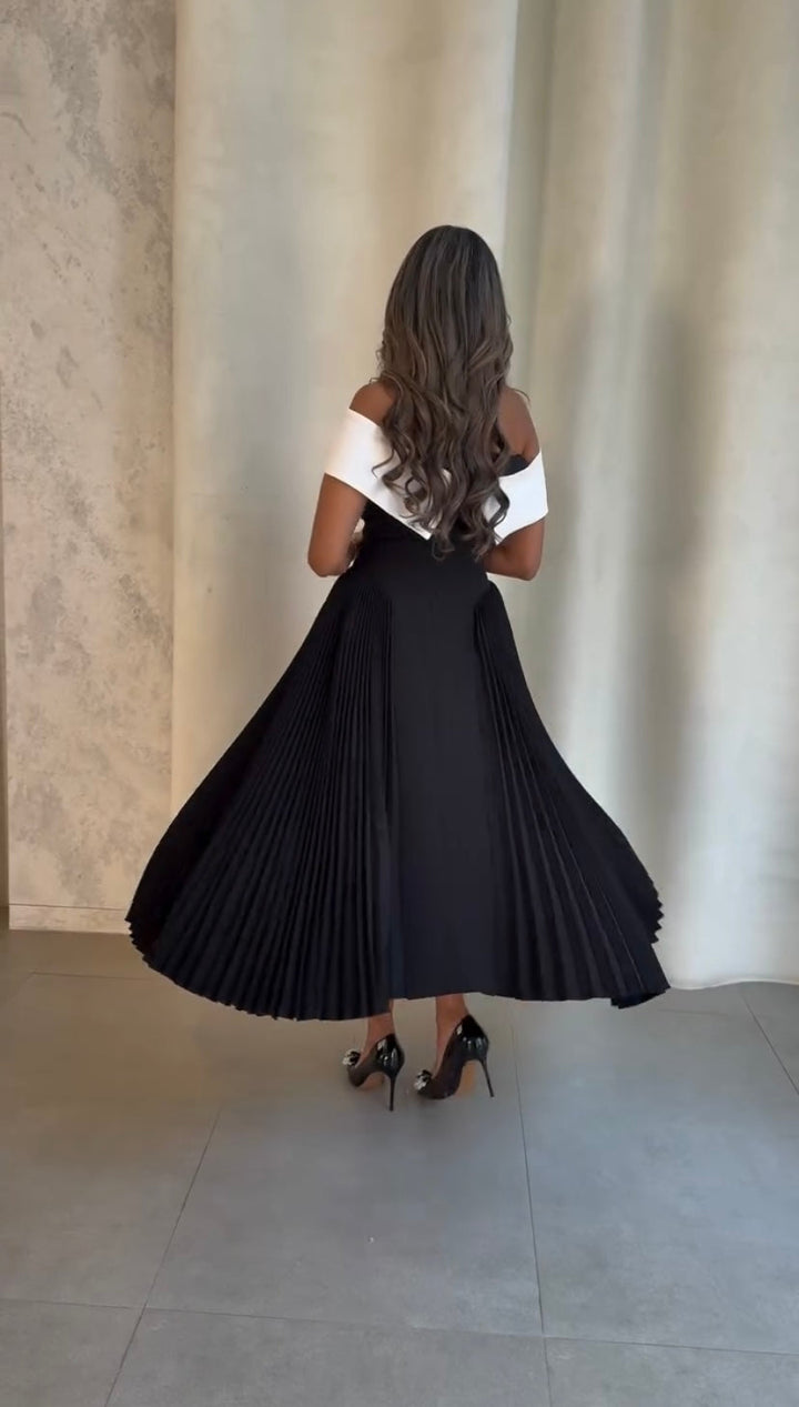 Charlotte | Wedding Guest Off Shoulder Pleated Midi Dress