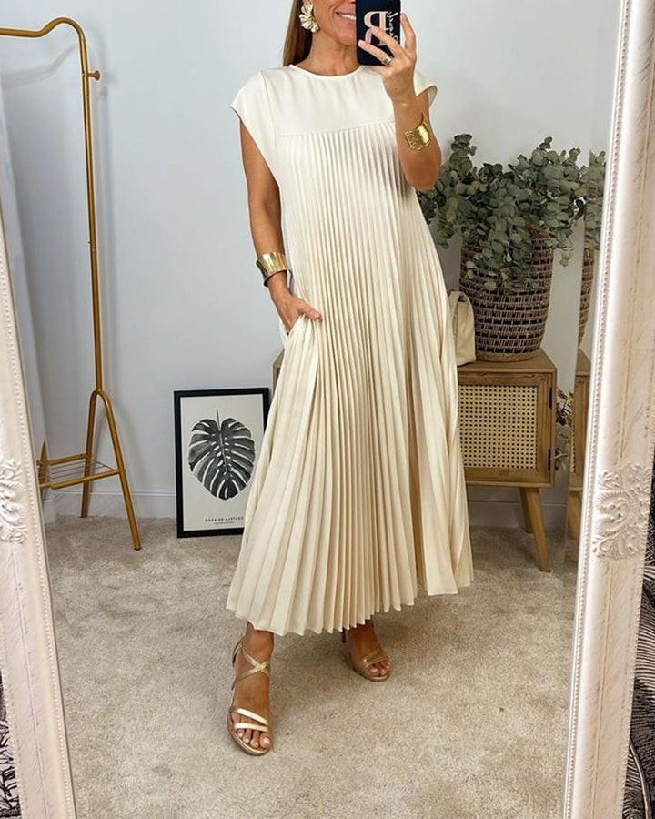 Clara | Wedding Guest Pleated Cap Sleeve Maxi Dress