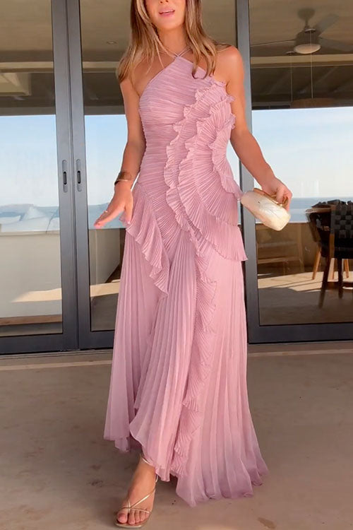 Emily | Wedding Guest Pleated Ruffle Maxi Dress